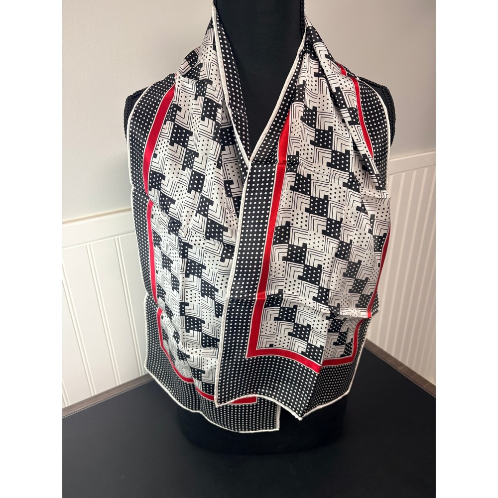 Sacha Vintage Scarf Geometric Polka Dot Black White Red Long Rectangular Scarf